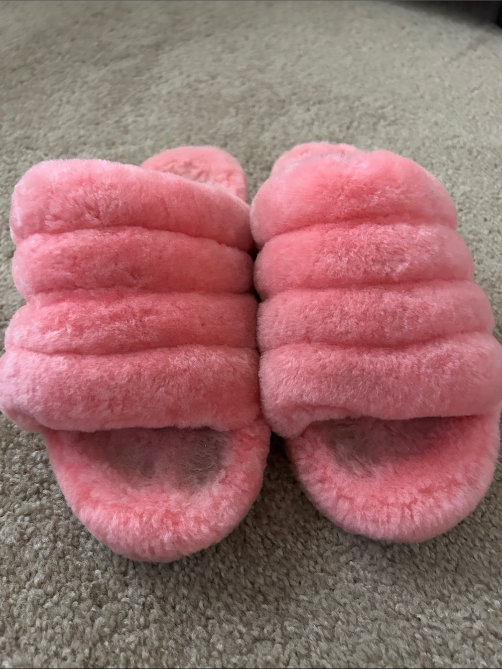 UGG Pink Shearling Slide Sandals with Crystal Logo Strap - Picture 3 of 5
